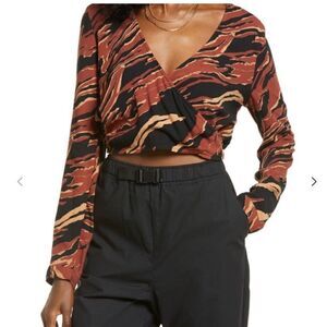 BP Nordstrom NWT wrap front crop top brown burnout tiger stripe size small
